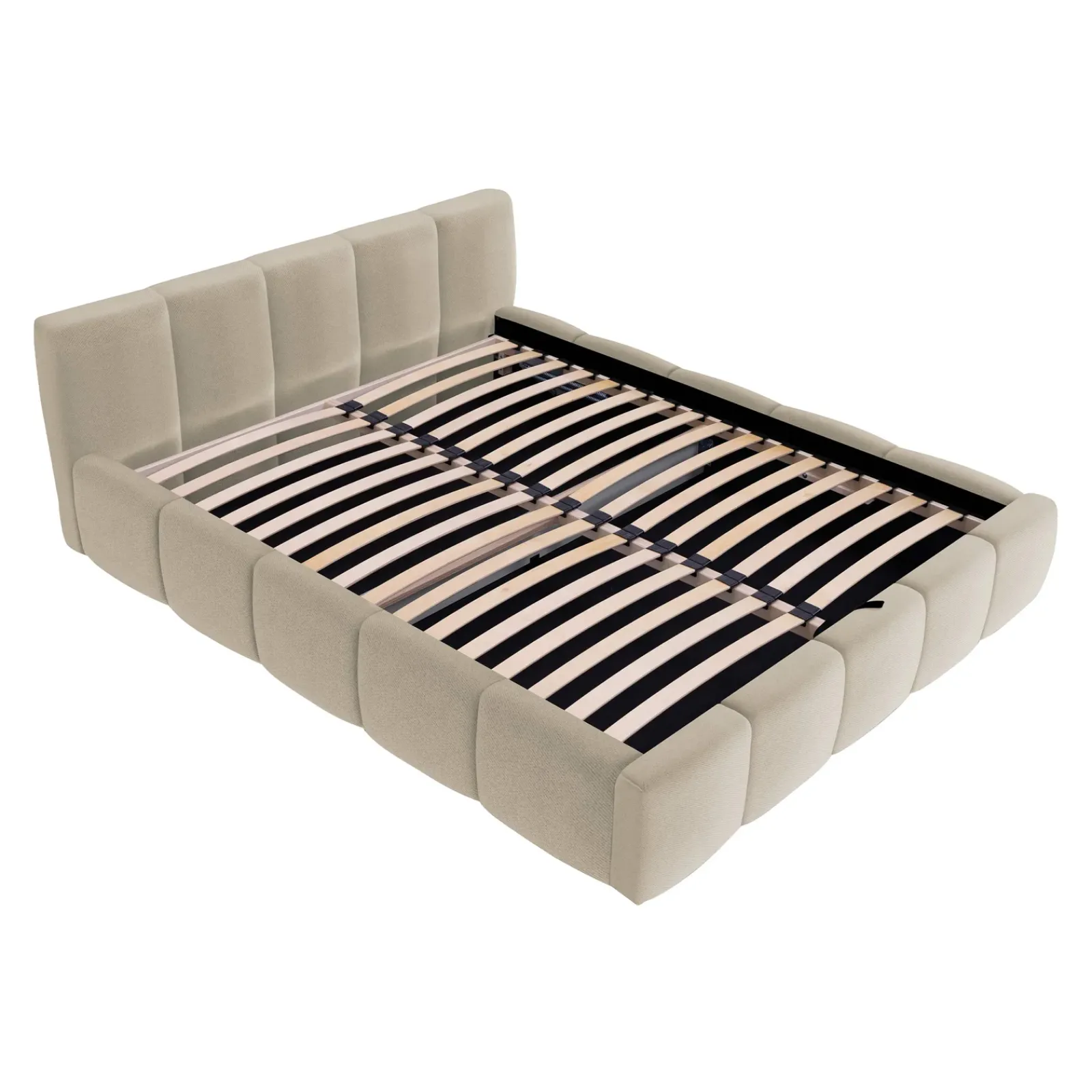 Garnero Arredamenti Letti Alla Francese-Letto alla francese 140x200cm con rete contenitore imbottito beige Aluna Tessuto Paros Beige