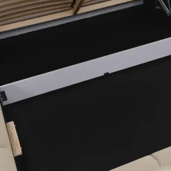 Garnero Arredamenti Letti Alla Francese-Letto alla francese 140x200cm con rete contenitore imbottito beige Aluna Tessuto Paros Beige