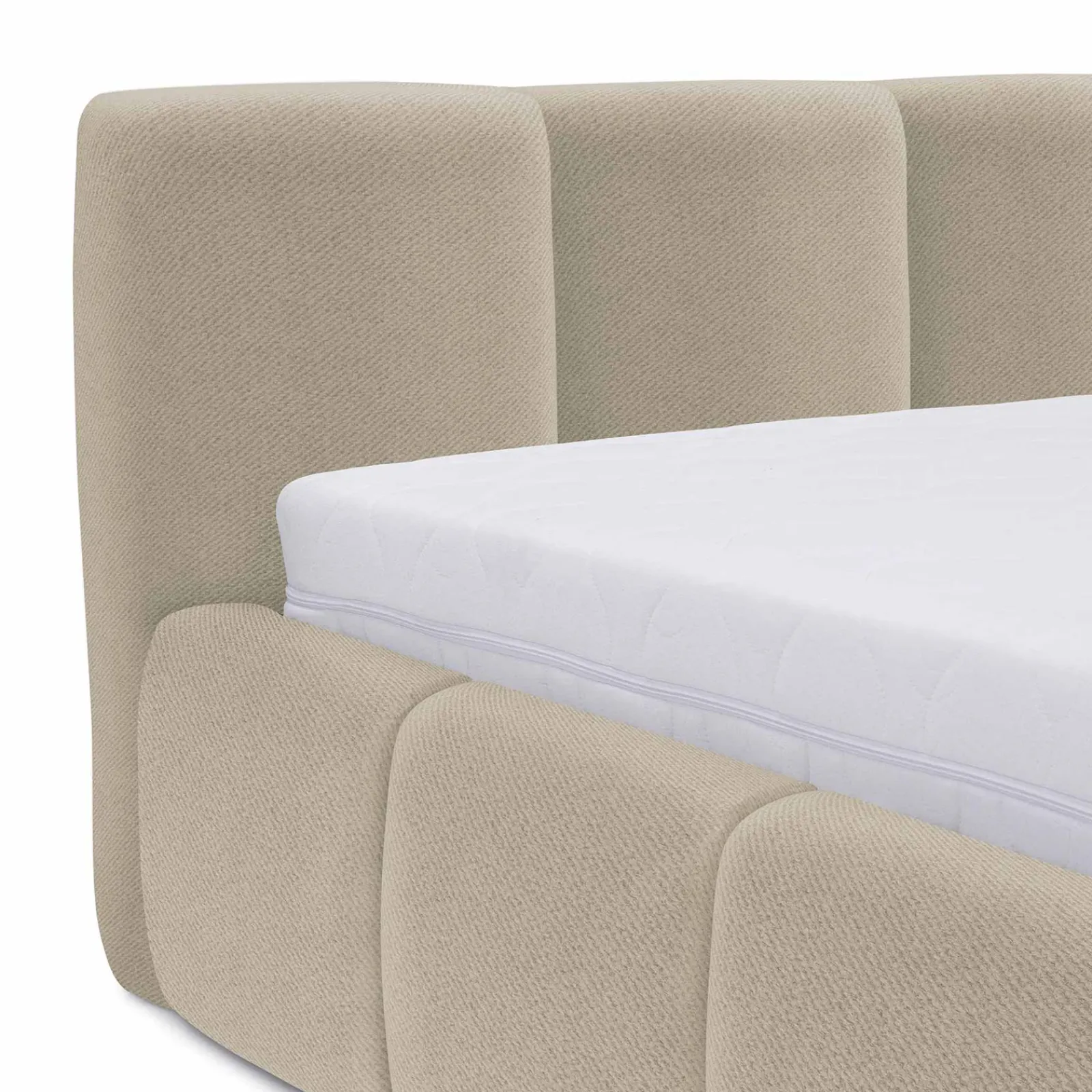 Garnero Arredamenti Letti Alla Francese-Letto alla francese 140x200cm con rete contenitore imbottito beige Aluna Tessuto Paros Beige