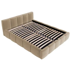 Garnero Arredamenti Letti Alla Francese-Letto alla francese 140x200cm con rete contenitore imbottito beige scuro Aluna Tessuto Paros Beige Scuro