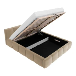 Garnero Arredamenti Letti Alla Francese-Letto alla francese 140x200cm con rete contenitore imbottito beige scuro Aluna Tessuto Paros Beige Scuro