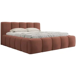 Garnero Arredamenti Letti Alla Francese|Letti Per Bambini E Ragazzi-Letto alla francese 140x200cm con rete contenitore imbottito rosso mattone Aluna Tessuto Kronos Rosso Mattone