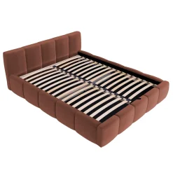 Garnero Arredamenti Letti Alla Francese|Letti Per Bambini E Ragazzi-Letto alla francese 140x200cm con rete contenitore imbottito rosso mattone Aluna Tessuto Kronos Rosso Mattone