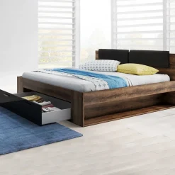 Garnero Arredamenti Letti Alla Francese-Letto alla francese 140x200cm con cassettone e vani laterali rovere scuro nero lucido Cortina Gihome® Nero Lucido - Wengè