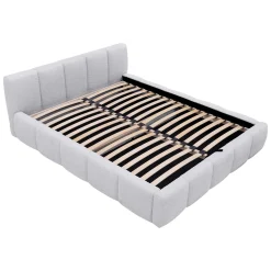 Garnero Arredamenti Letti Alla Francese|Letti Per Bambini E Ragazzi-Letto alla francese 140x200cm con rete contenitore imbottito tessuto bouclé bianco Aluna Tessuto Abriamo Bianco