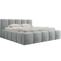 Garnero Arredamenti Letti Alla Francese-Letto alla francese 140x200cm con rete contenitore imbottito azzurro grigio Aluna Tessuto Paros Azzurro Grigio