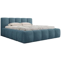 Garnero Arredamenti Letti Alla Francese|Letti Per Bambini E Ragazzi-Letto alla francese 140x200cm con rete contenitore imbottito tessuto bouclé turchese Aluna Tessuto Abriamo Turchese