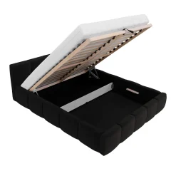 Garnero Arredamenti Letti Alla Francese|Letti Per Bambini E Ragazzi-Letto alla francese 140x200cm con rete contenitore imbottito nero Aluna Tessuto Kronos Nero