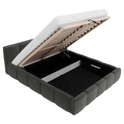 Garnero Arredamenti Letti Alla Francese|Letti Per Bambini E Ragazzi-Letto alla francese 140x200cm con rete contenitore imbottito grigio scuro Aluna Tessuto Kronos Grigio Scuro