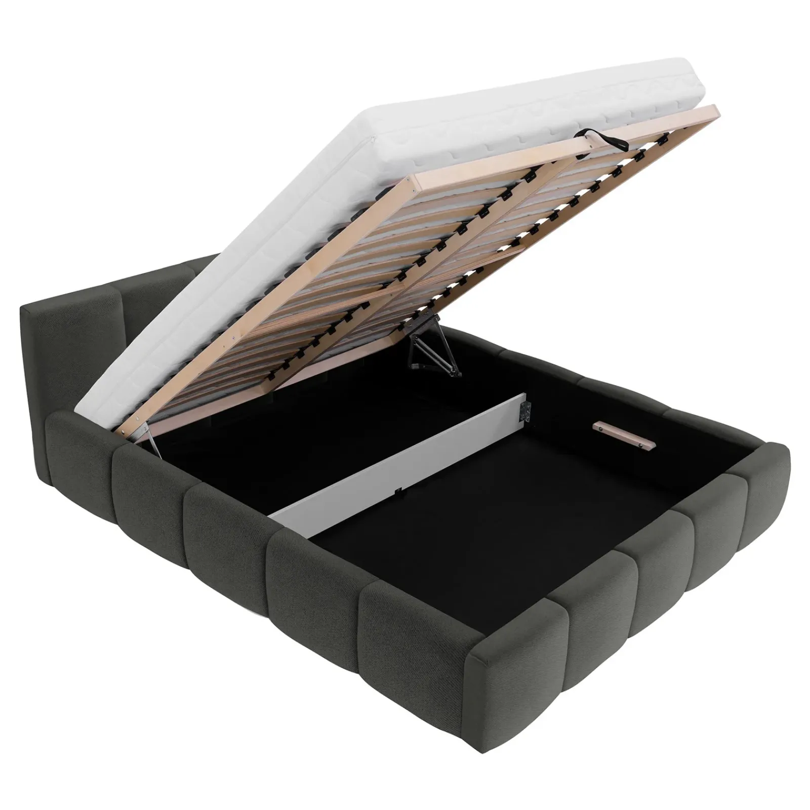 Garnero Arredamenti Letti Alla Francese|Letti Per Bambini E Ragazzi-Letto alla francese 140x200cm con rete contenitore imbottito grigio scuro Aluna Tessuto Kronos Grigio Scuro