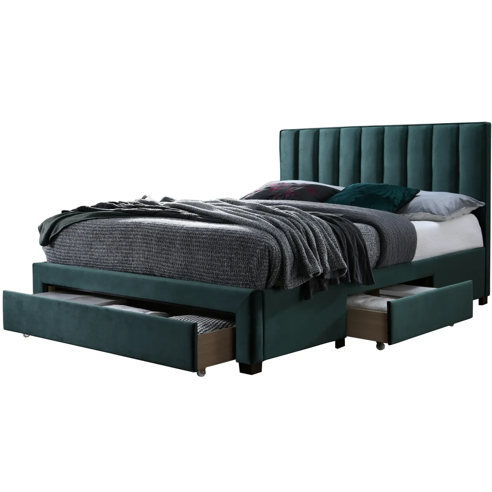 Garnero Arredamenti Letti Alla Francese-Letto alla francese 140x200cm imbottito con cassettoni scuro Lux Verde