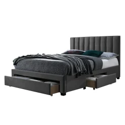 Garnero Arredamenti Letti Alla Francese-Letto alla francese 140x200cm imbottito con cassettoni Lux Grigio