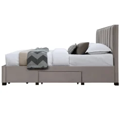 Garnero Arredamenti Letti Alla Francese-Letto alla francese 140x200cm imbottito con cassettoni Lux Beige