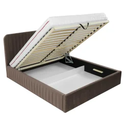 Garnero Arredamenti Letti Alla Francese-Letto contenitore alla francese 140x200cm imbottito velluto marrone Poffi Tessuto Vellutato Lucido Marrone