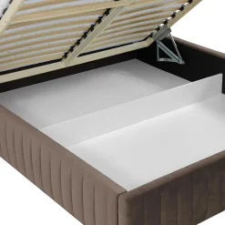 Garnero Arredamenti Letti Alla Francese-Letto contenitore alla francese 140x200cm imbottito velluto marrone Poffi Tessuto Vellutato Lucido Marrone