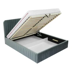 Garnero Arredamenti Letti Alla Francese-Letto contenitore alla francese 140x200cm imbottito velluto grigio scuro Poffi Tessuto Vellutato Lucido Grigio Scuro