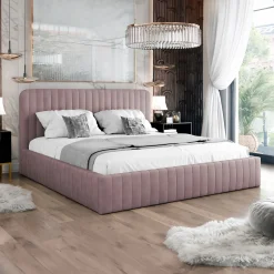 Garnero Arredamenti Letti Alla Francese-Letto contenitore alla francese 140x200cm imbottito velluto rosa Poffi Tessuto Vellutato Lucido Rosa