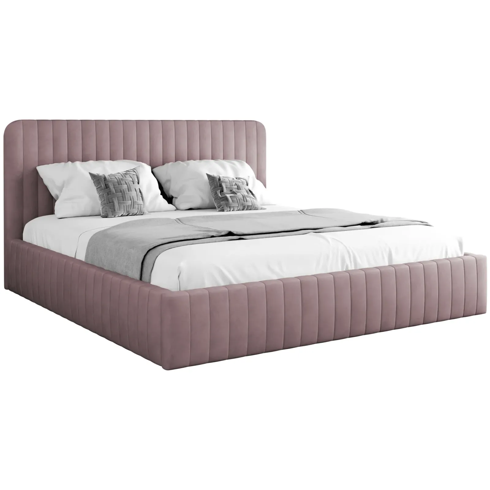 Garnero Arredamenti Letti Alla Francese-Letto contenitore alla francese 140x200cm imbottito velluto rosa Poffi Tessuto Vellutato Lucido Rosa
