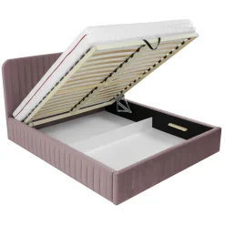 Garnero Arredamenti Letti Alla Francese-Letto contenitore alla francese 140x200cm imbottito velluto rosa Poffi Tessuto Vellutato Lucido Rosa