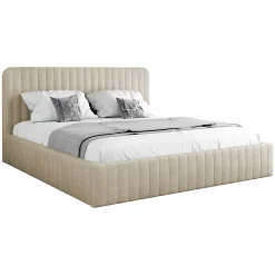 Garnero Arredamenti Letti Alla Francese-Letto contenitore alla francese 140x200cm imbottito velluto beige Poffi Tessuto Vellutato Lucido Beige