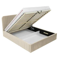 Garnero Arredamenti Letti Alla Francese-Letto contenitore alla francese 140x200cm imbottito velluto beige Poffi Tessuto Vellutato Lucido Beige