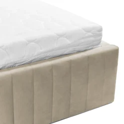 Garnero Arredamenti Letti Alla Francese-Letto contenitore alla francese 140x200cm imbottito velluto beige Poffi Tessuto Vellutato Lucido Beige