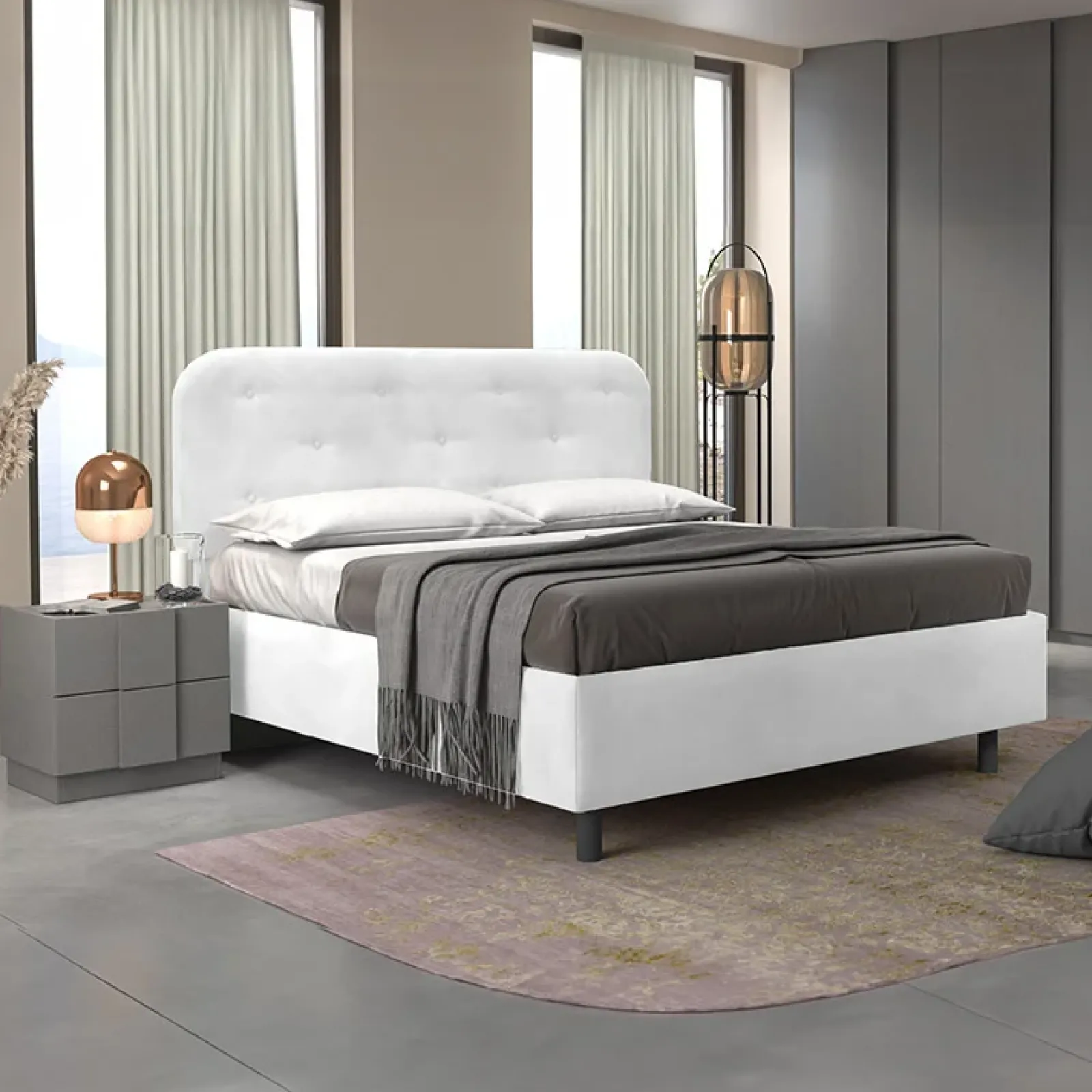 Garnero Arredamenti Letti Matrimoniali|Letti Matrimoniali-Letto contenitore matrimoniale 160x195cm imbottito ecopelle bianco DreamLift Tessuto Ecopelle Bianco