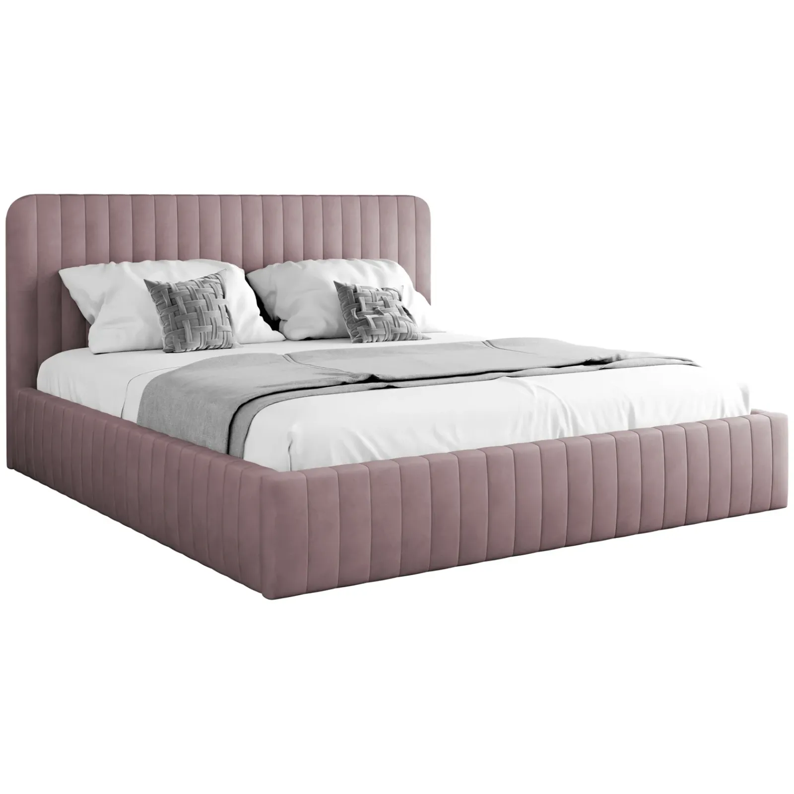Garnero Arredamenti Letti Matrimoniali|Letti Matrimoniali-Letto contenitore matrimoniale 160x200 imbottito velluto rosa Poffi Tessuto Vellutato Lucido Rosa