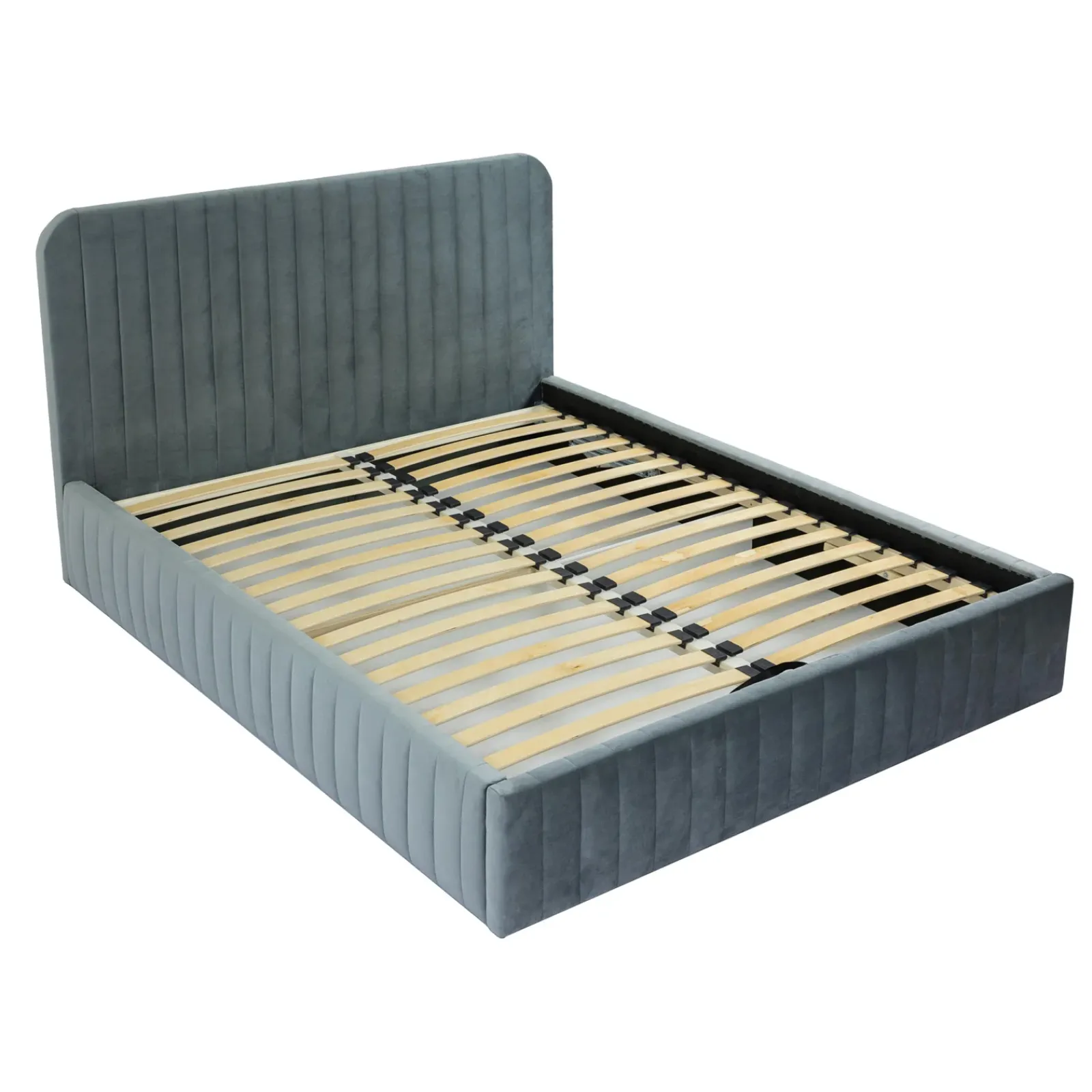 Garnero Arredamenti Letti Matrimoniali|Letti Matrimoniali-Letto contenitore matrimoniale 160x200 imbottito velluto grigio scuro Poffi Tessuto Vellutato Lucido Grigio Scuro