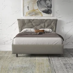 Garnero Arredamenti Letti Matrimoniali|Letti Matrimoniali-Letto contenitore matrimoniale 160x195 imbottito tessuto tortora DreamSpace Tessuto Woven Tortora