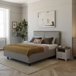 Garnero Arredamenti Letti Matrimoniali|Letti Matrimoniali-Letto contenitore matrimoniale 160x195cm imbottito tessuto tortora EliteDreams Tessuto Woven Tortora