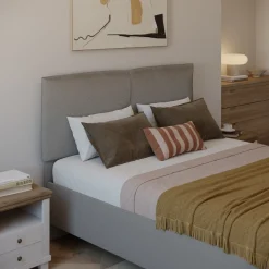 Garnero Arredamenti Letti Matrimoniali|Letti Matrimoniali-Letto contenitore matrimoniale 160x195cm imbottito tessuto tortora EliteDreams Tessuto Woven Tortora