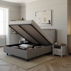 Garnero Arredamenti Letti Matrimoniali|Letti Matrimoniali-Letto contenitore matrimoniale 160x195cm imbottito tessuto tortora EliteDreams Tessuto Woven Tortora