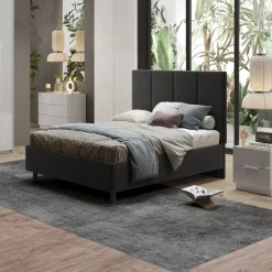 Garnero Arredamenti Letti Matrimoniali|Letti Matrimoniali-Letto contenitore matrimoniale 160x195 imbottito tessuto antracite SleepSolutions Tessuto Velluto Antracite