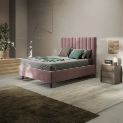 Garnero Arredamenti Letti Matrimoniali|Letti Matrimoniali-Letto contenitore matrimoniale 160x195 imbottito tessuto rosa CozyCubby Tessuto Vellutato Rosa