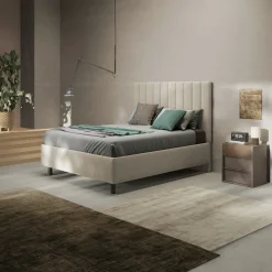 Garnero Arredamenti Letti Matrimoniali|Letti Matrimoniali-Letto contenitore matrimoniale 160x195 imbottito tessuto bouclè beige CozyCubby Tessuto Vellutato Beige