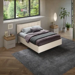 Garnero Arredamenti Letti Matrimoniali|Letti Matrimoniali-Letto contenitore matrimoniale 160x195 imbottito tessuto bianco CozyHaven Tessuto Woven Bianco