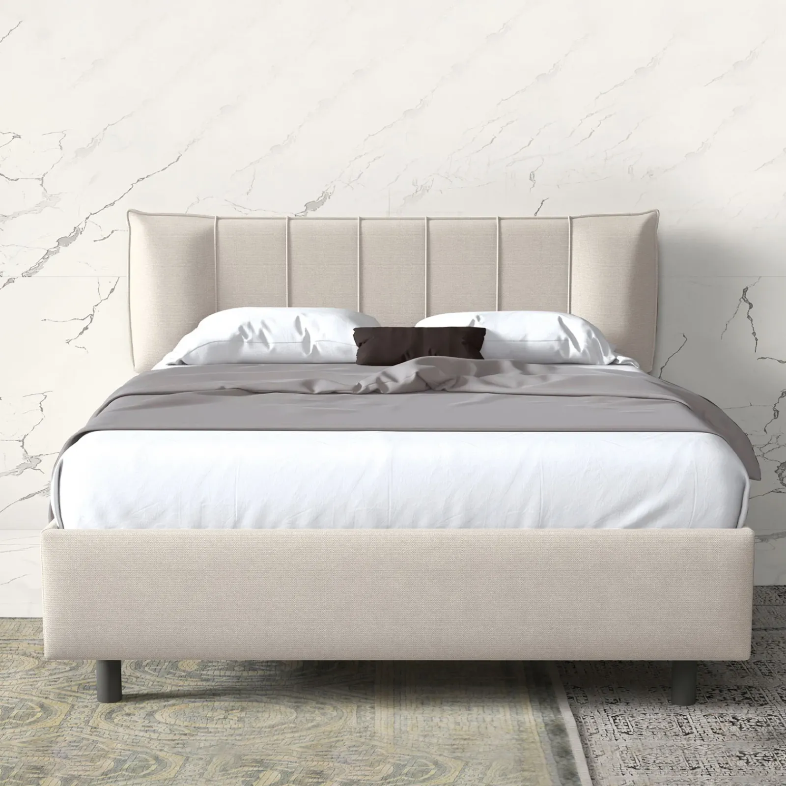 Garnero Arredamenti Letti Matrimoniali|Letti Matrimoniali-Letto contenitore matrimoniale 160x195 imbottito tessuto bianco CozyHaven Tessuto Woven Bianco