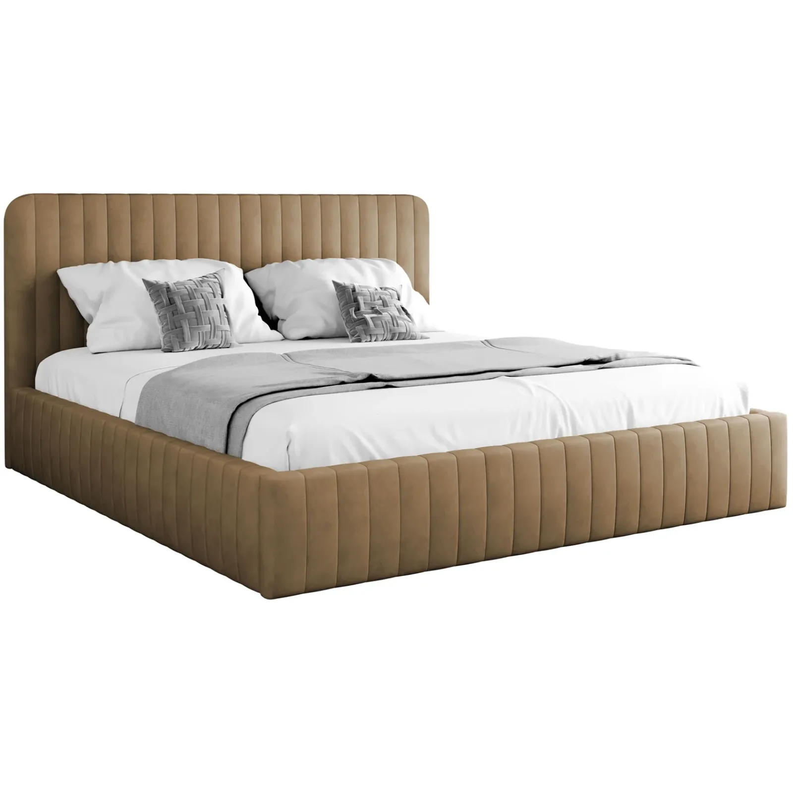 Garnero Arredamenti Letti Matrimoniali|Letti Matrimoniali-Letto contenitore matrimoniale 160x200 imbottito velluto tortora Poffi Tessuto Vellutato Lucido Tortora