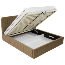 Garnero Arredamenti Letti Matrimoniali|Letti Matrimoniali-Letto contenitore matrimoniale 160x200 imbottito velluto tortora Poffi Tessuto Vellutato Lucido Tortora