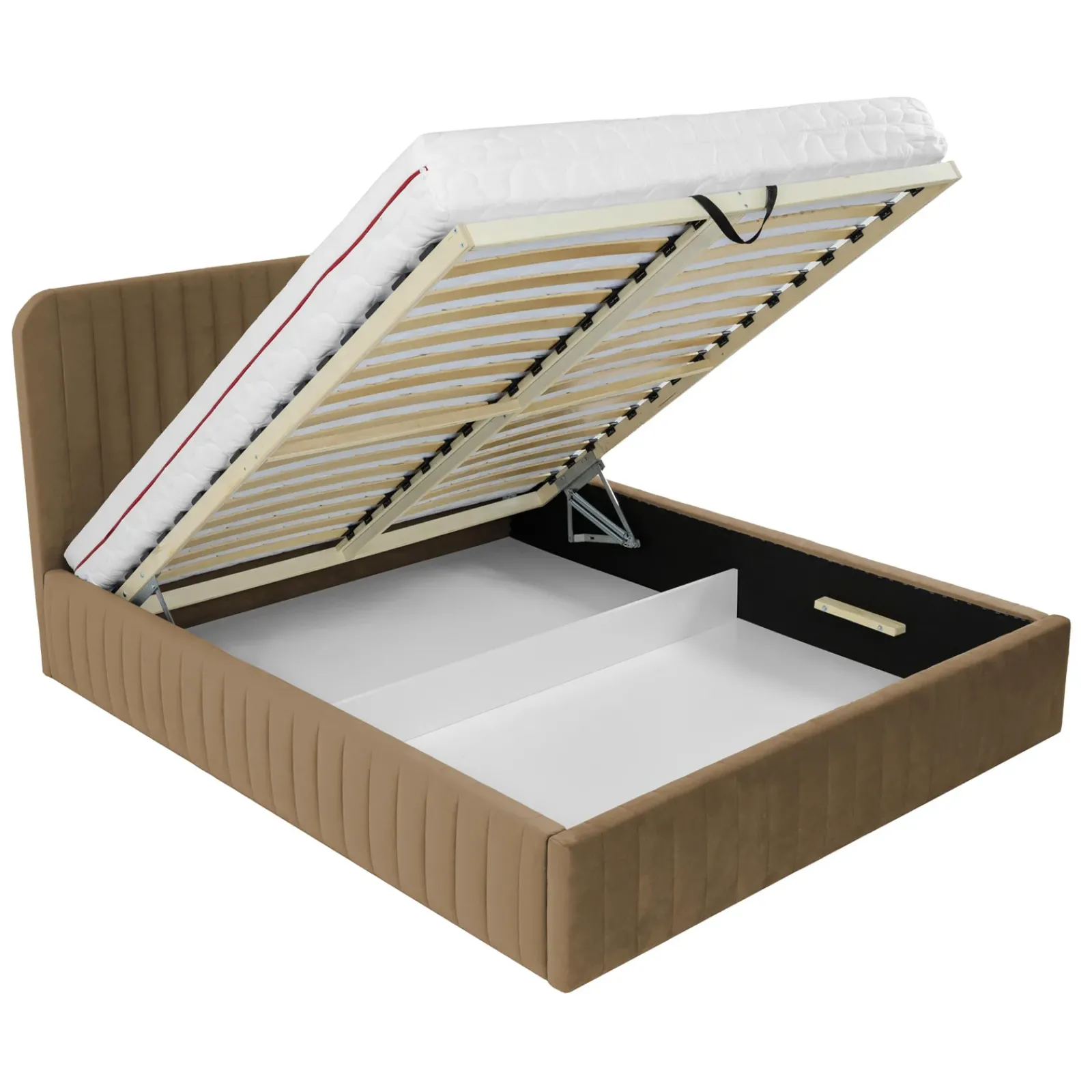 Garnero Arredamenti Letti Matrimoniali|Letti Matrimoniali-Letto contenitore matrimoniale 160x200 imbottito velluto tortora Poffi Tessuto Vellutato Lucido Tortora