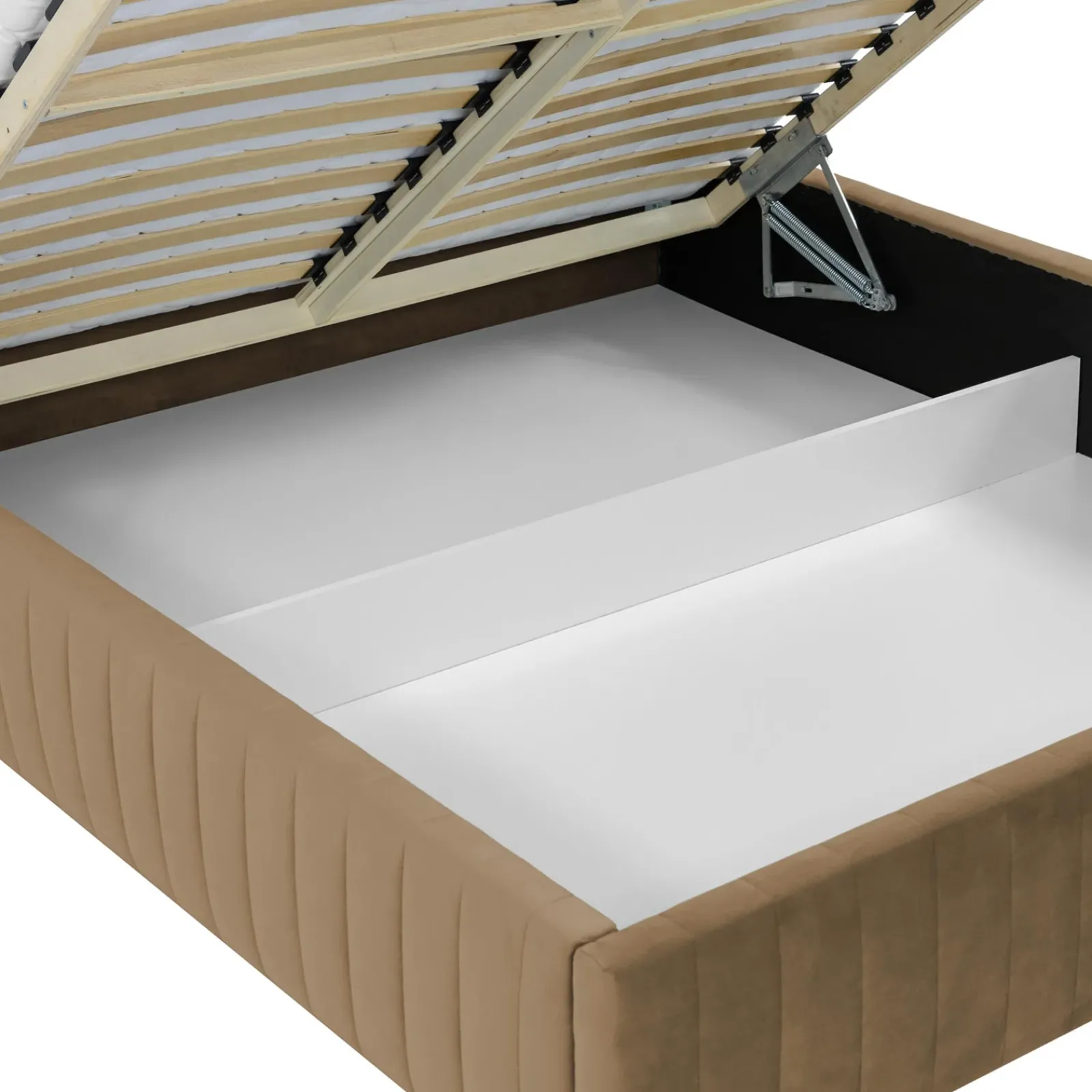 Garnero Arredamenti Letti Matrimoniali|Letti Matrimoniali-Letto contenitore matrimoniale 160x200 imbottito velluto tortora Poffi Tessuto Vellutato Lucido Tortora