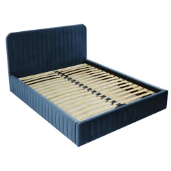 Garnero Arredamenti Letti Matrimoniali|Letti Matrimoniali-Letto contenitore matrimoniale 160x200 imbottito velluto blu Poffi Tessuto Vellutato Lucido Blu