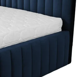 Garnero Arredamenti Letti Matrimoniali|Letti Matrimoniali-Letto contenitore matrimoniale 160x200 imbottito velluto blu Poffi Tessuto Vellutato Lucido Blu