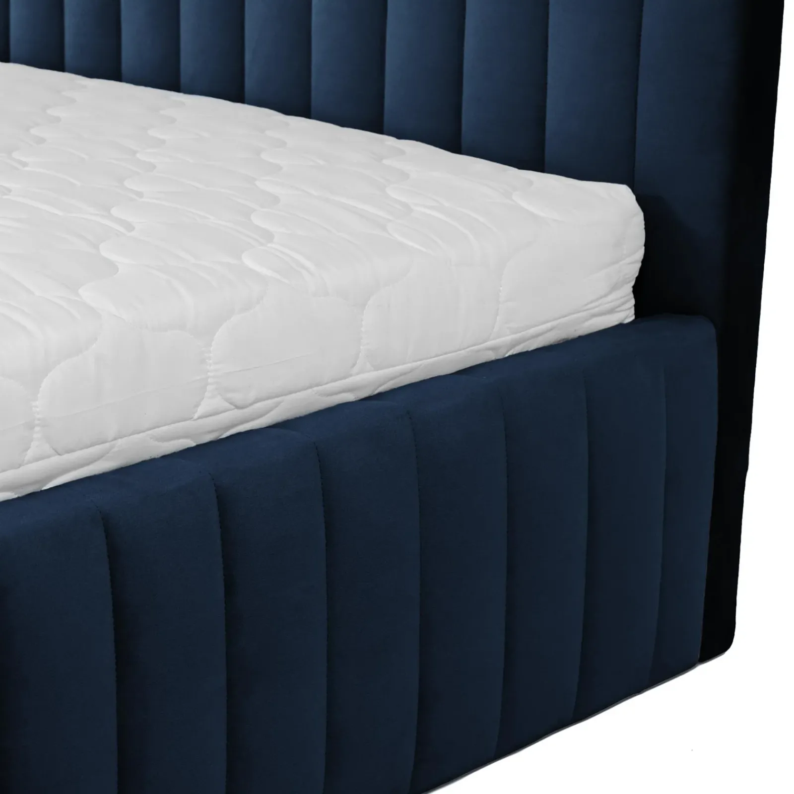 Garnero Arredamenti Letti Matrimoniali|Letti Matrimoniali-Letto contenitore matrimoniale 160x200 imbottito velluto blu Poffi Tessuto Vellutato Lucido Blu