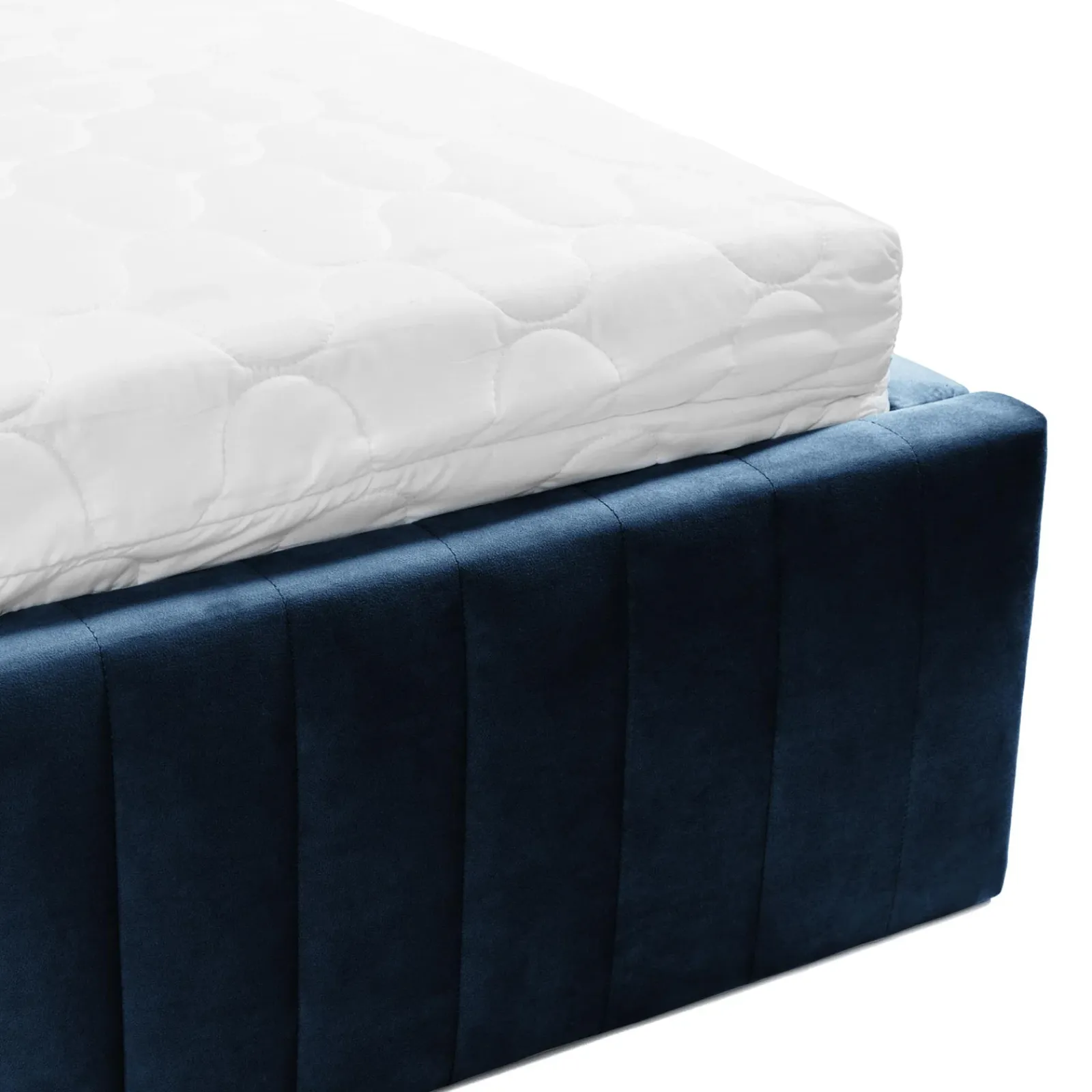 Garnero Arredamenti Letti Matrimoniali|Letti Matrimoniali-Letto contenitore matrimoniale 160x200 imbottito velluto blu Poffi Tessuto Vellutato Lucido Blu