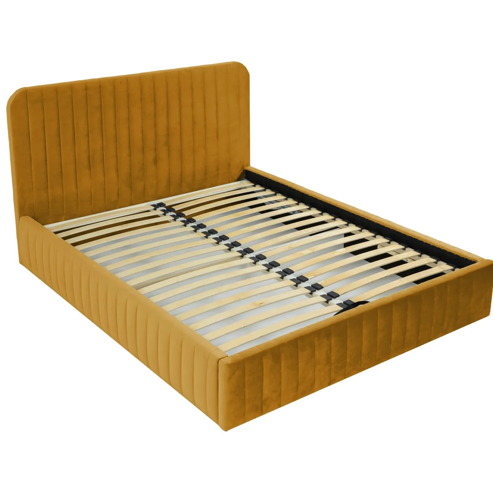 Garnero Arredamenti Letti Matrimoniali|Letti Matrimoniali-Letto contenitore matrimoniale 160x200 imbottito velluto senape Poffi Tessuto Vellutato Lucido Senape