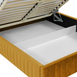 Garnero Arredamenti Letti Matrimoniali|Letti Matrimoniali-Letto contenitore matrimoniale 160x200 imbottito velluto senape Poffi Tessuto Vellutato Lucido Senape