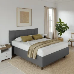 Garnero Arredamenti Letti Matrimoniali|Letti Matrimoniali-Letto contenitore matrimoniale 160x195cm imbottito tessuto antracite CozyHaven Tessuto Woven Antracite