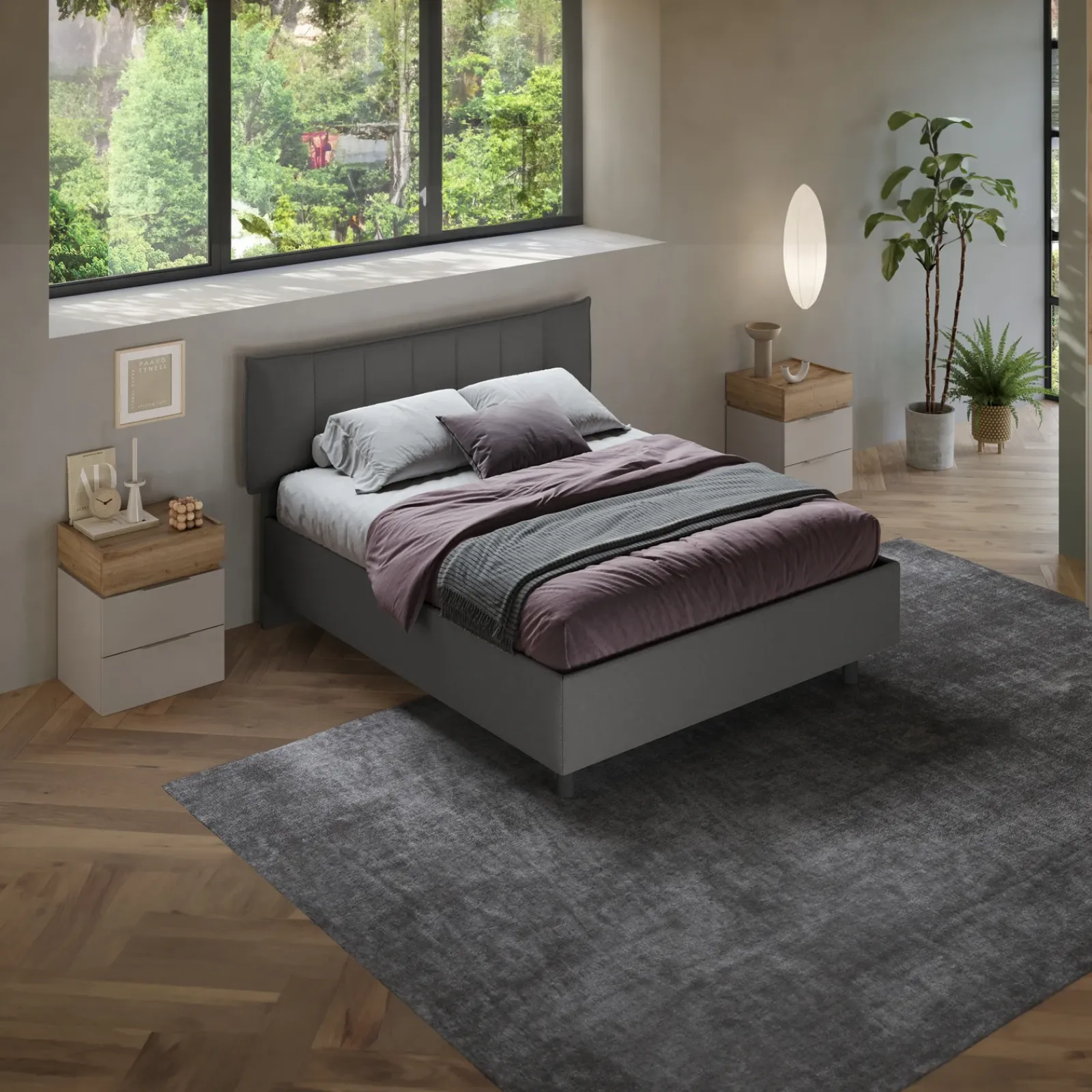 Garnero Arredamenti Letti Matrimoniali|Letti Matrimoniali-Letto contenitore matrimoniale 160x195cm imbottito tessuto antracite CozyHaven Tessuto Woven Antracite